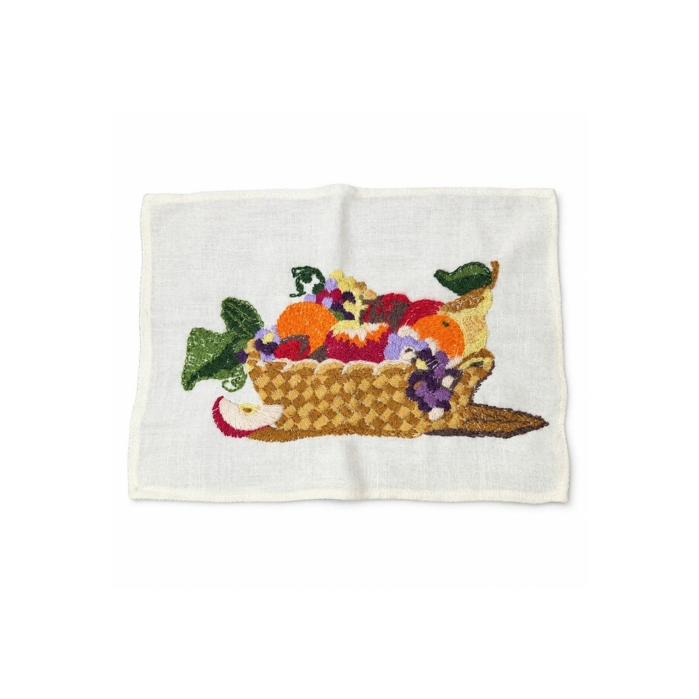 Handmade Vintage-Style Embroidered Harvest Cornucopia Table Mat 14" Fall Decor
